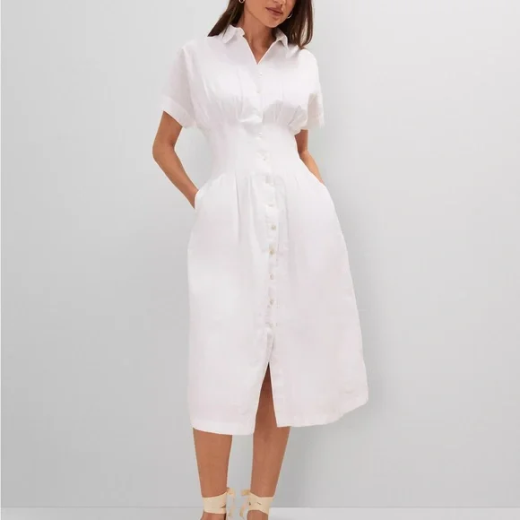 Ann Taylor Weekend White Pleated Midi Shirtdress - Picture 3 of 3